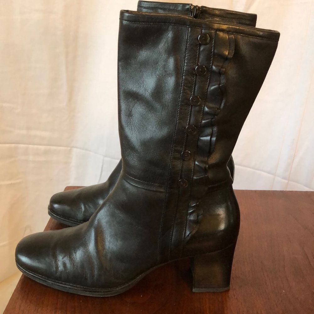 Clarks Artisan Leather Boots Ruffles Button Detail